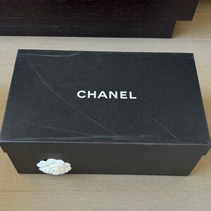 Chanel Shoebox with White Flower Empty Black Gift Box 15” x 5.5” x 9.5”